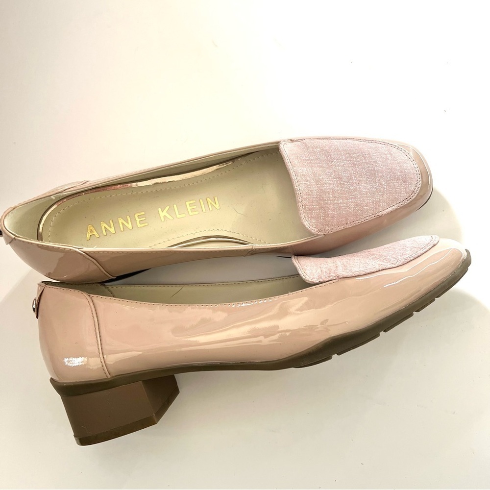 Anne Klein Daneen Patent & Fabric Loafer Glossy Tan and Pink Shoes